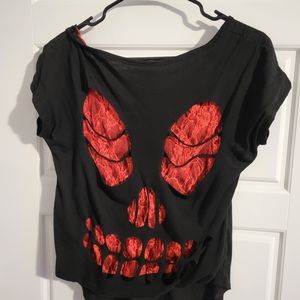 black and red lace skull top